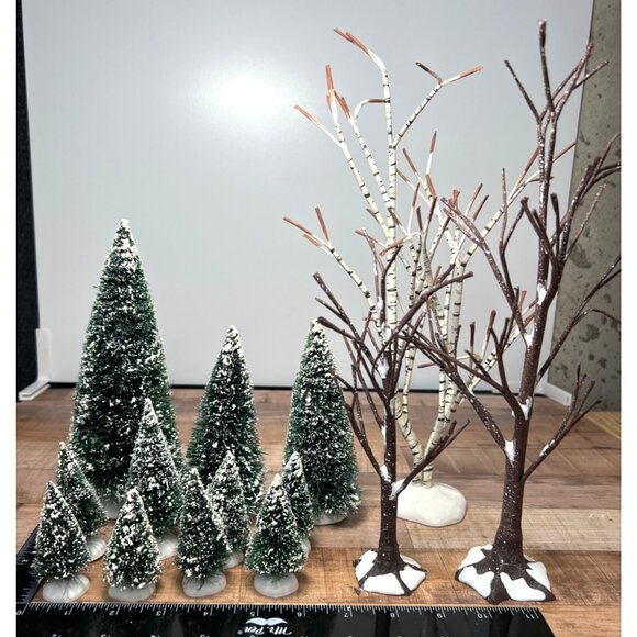 Dept 56 5259-0 Village Landscape 14 Piece Set Miniature Trees & Snowy Pines - Picture 1 of 6